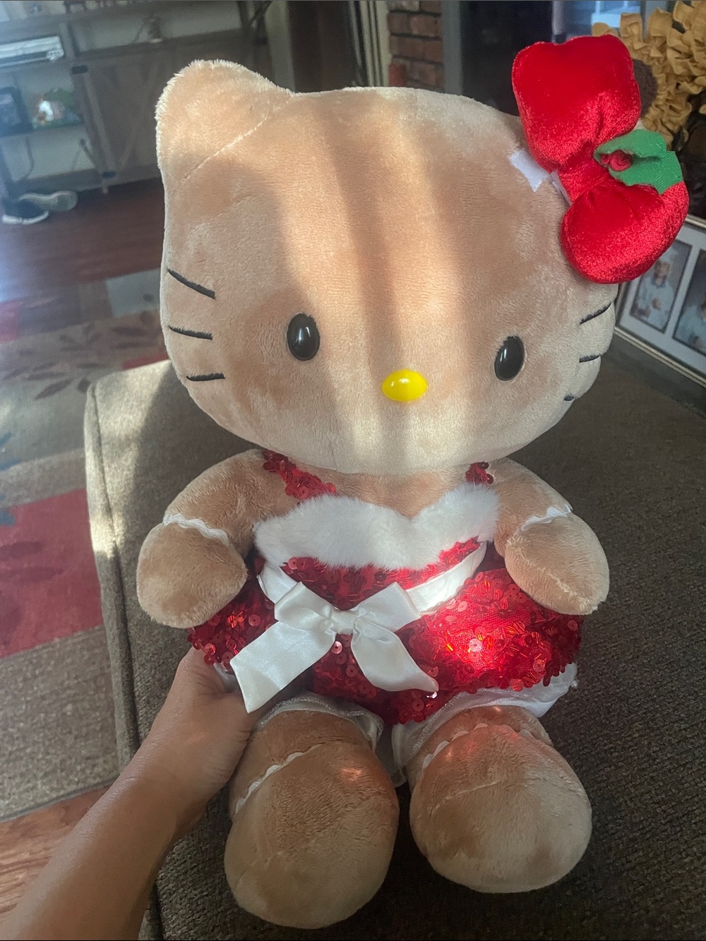 Hello Kitty Beige Plush in Red Sequin Dress with White Bow